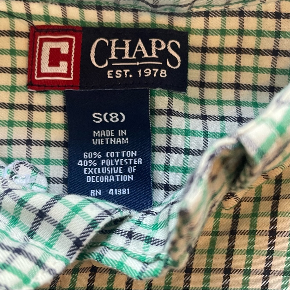 Chaps Green & Blue Plaid Long Sleeve Button Down Size 8 - Picture 3 of 7